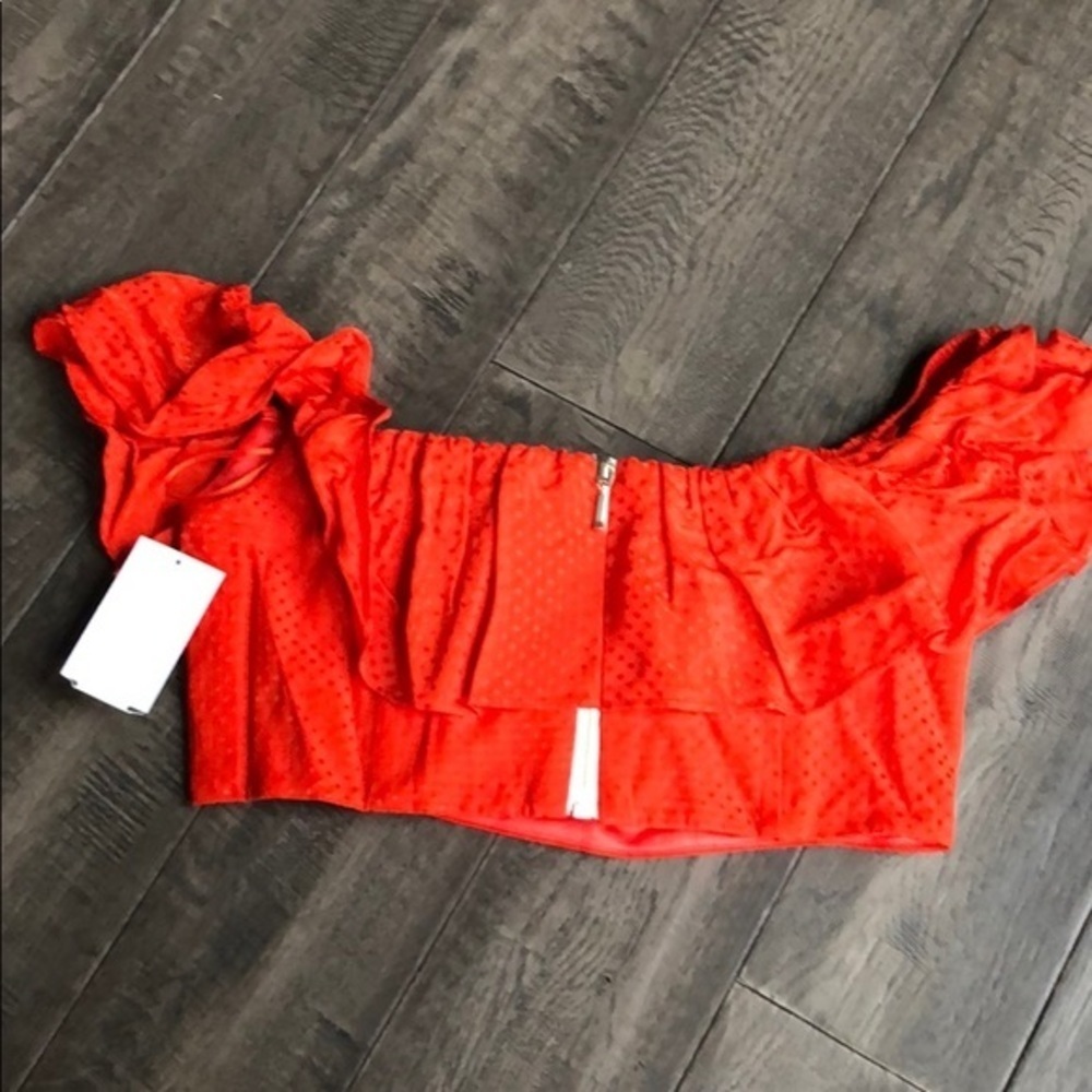 JAY GODFREY Red Ruffle Crop Top SZ 2 - Picture 6 of 7